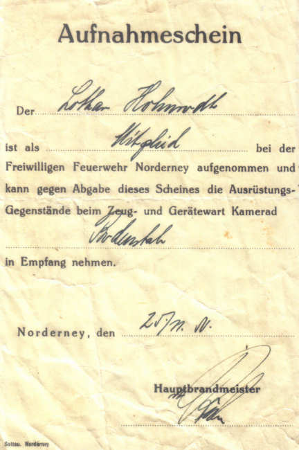 Aufnahmeschein 1950