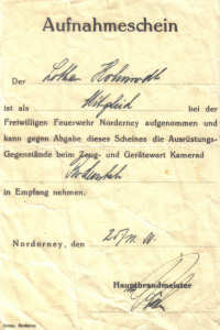 Aufnahmeschein 1950