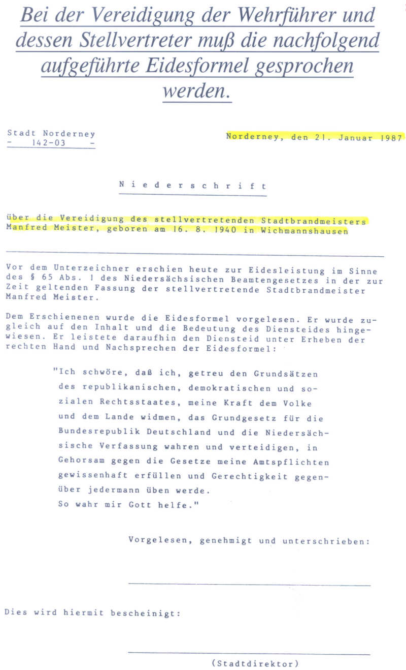 2. Amtszeit von Wehrführer Gerhard Fröhlich - 18.11.1986