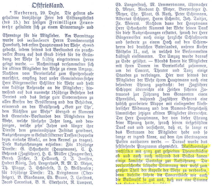 Ehrenurkunde für den Wehrführer Schuchardt - 1899